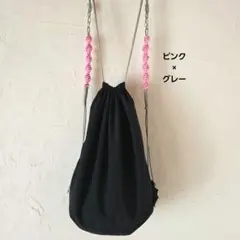 ハンドメイド　ナップサック　リュック　パラコード　ブラック　ピンク