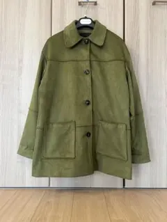 希少色【MGC】牛革 本革 レザーハーフコート 深緑 M相当 70