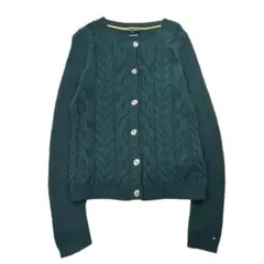 TOMMY HILFIGER ニット ケーブルクルーネック カーディガン 緑　Sのサムネイル
