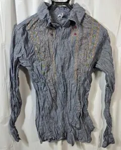 未使用　glamb　シワ加工シャツ　インディゴネイビー　肩から胸元　刺繍のサムネイル