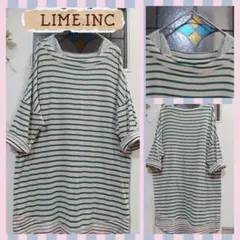 LIME.INC ボーダー 五分袖～七分袖 チュニック丈 カットソー