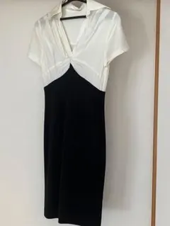 ピンキー&ダイアン　ホワイト/ブラック 半袖ひざ丈ワンピース