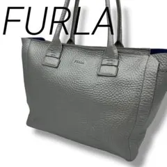良品✨フルラ トートバッグ ハンドバッグ A4可 肩掛け可 シルバー レザー