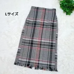 ツイード チェック柄タイトスカート Lサイズ スリット ゴム