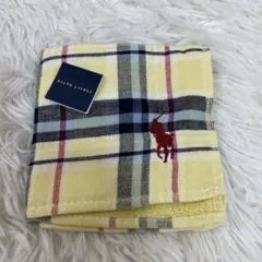 新品同様 ラルフローレン ハンドタオル ハンカチ イエロー チェック