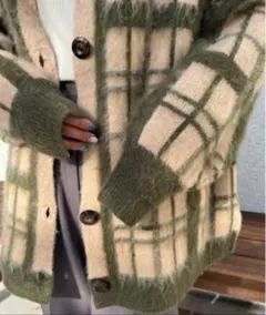 総柄起毛モヘアライクニットカーディガン グリーン nemne store