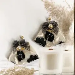 インド刺繍リボンのスタッドピアス シフォンリボン＆パール調ビーズ付 匿名配送