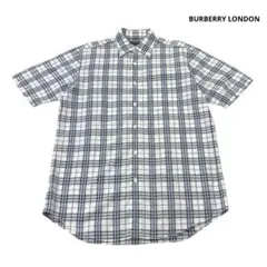 BURBERRY LONDON 半袖シャツ チェック 白　水色 M