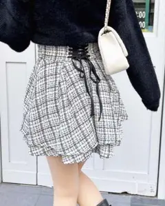 INGNI バックレースアップツイードタックフレアスカート