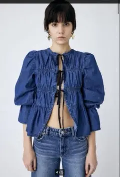 MOUSSY 2WAY DENIM SHIRRING ブラウス