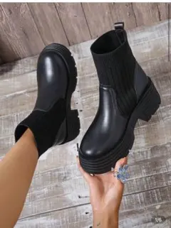 【新品】SHEIN ブラック 厚底ショートブーツ 24cm