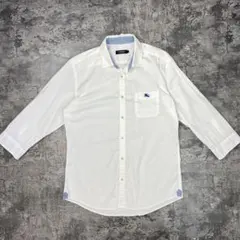 美品 BURBERRY BLACK LABEL 切替シャツ ホワイト ホースロゴ