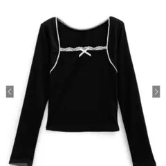 黒 レースリボンスクエアネックトップス[dk1266]トップス　GRLのサムネイル