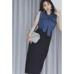 アプワイザーリッシェ ボウタイブラウス×ニットドッキングワンピース