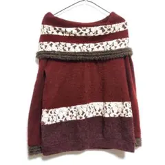 axes femme 長袖ニット セーター ワインレッド 白 花柄 可愛い M