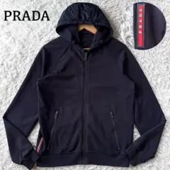 PRADA プラダ　ジップ　ナイロン切り替え　ラバーロゴ　パーカー　ネイビー　S