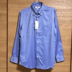 新品ユニクロ/UNIQLOファインクロスストレッチスリムフィットブルーシャツ L