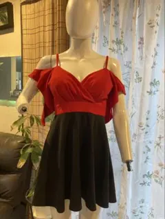 レッド ブラック オフショルダー ナイトドレス