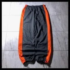 00s NIKE ワイド ナイロンパンツ グレー オレンジ ドローコード M