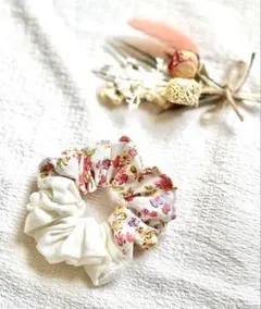 【ハンドメイド】花柄が可愛いフェアリーなシュシュ