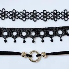 新品 チョーカー 3個セット ブラック レース プリンセスコア 海外 ネックレス