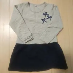 グレー・ネイビー リボンデザイン ワンピース（110）