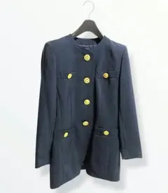 美品 ROPE ノーカラーハンサムジャケット 金ボタン レトロ スーツ ネイビー