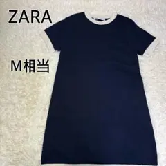 美品★ZARA ザラ　ネイビー 半袖ニット M相当　ネイビー×アイボリー