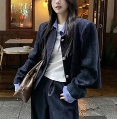 SHEINネイビー ツイード ジャケット 新品未使用品