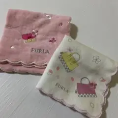 最終お値下げ！FURLA 桜とバッグデザイン ハンカチ タオルハンカチ2枚