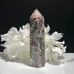 天然石　グリーンフラワージャスパー　ポイント　タワー　約87ｍｍ　1個　特価