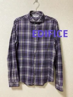 【オススメ】EDIFICE メンズシャツ　コットン100% グレー×パープル