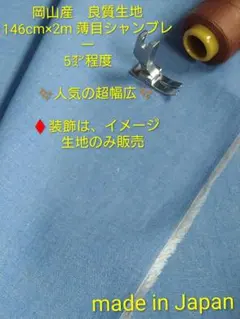 06 岡山産　良質生地　 146cm×2m　5㌉程度 薄目シャンブレー