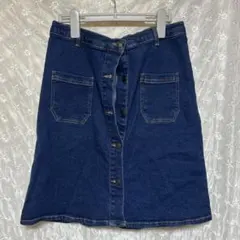 [新品]濃紺デニムボタンフロントスカート Aライン