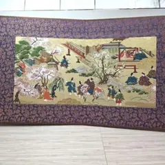 京錦織屏風 伝統工芸品 桜 貴族図　着物　織物　アンティーク　コレクション