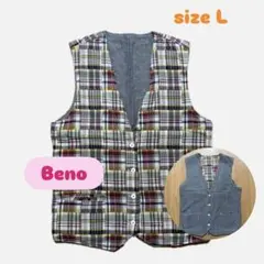 Beno ビーノ リバーシブル ベスト チェック サイズL