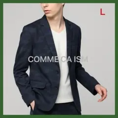 L 美品COMME CA ISM テーラードジャケット ネイビー カモフ 迷彩柄