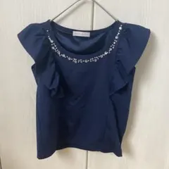 セシルマクビー ビジュー付フリルトップス 紺 ネイビー レディース M 春夏