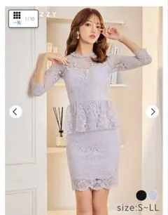 薄紫レースペプラムドレス