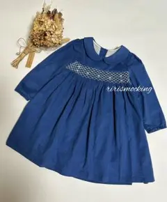 新品　ブルー　コーデュロイ　スモッキング ワンピース　ファミリア　組曲　好き