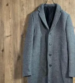 SELECTED チェスターコート　ヘリンボーン　ダークカラー　ウール　H7