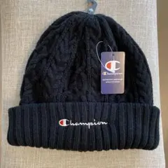 新品Champion チャンピオン ニット帽 ビーニー 黒 57.5cmシンプル