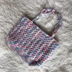 ハンドメイド 手編 トートバッグ ピンク 紫 青