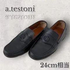a.testoni アテストーニ　ローファー　靴　24cm 黒　ロゴ　フォーマル
