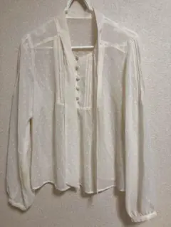 試着のみ★シースルー★ホワイトドット★リボンブラウス