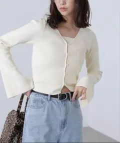 FREE'S MART キャミレイヤードニットカーディガン　アイボリー　白