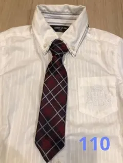 美品★COMME CA ISM★ホワイトストライプシャツ★ネクタイ付き★110