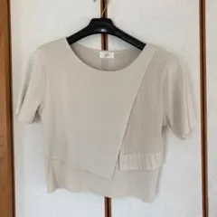 Jines アシンメトリー ベージュ ニット 半袖 トップス 肩パッド　日本製のサムネイル