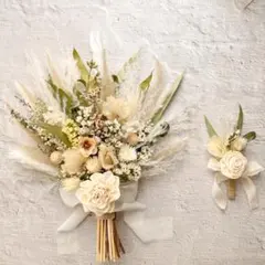 ナチュラルホワイトブーケ★ブートニア付き♪ドライフラワー花束・ウェディング前撮り