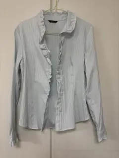 C.D.S basic フリル付き長袖シャツ ストライプのサムネイル